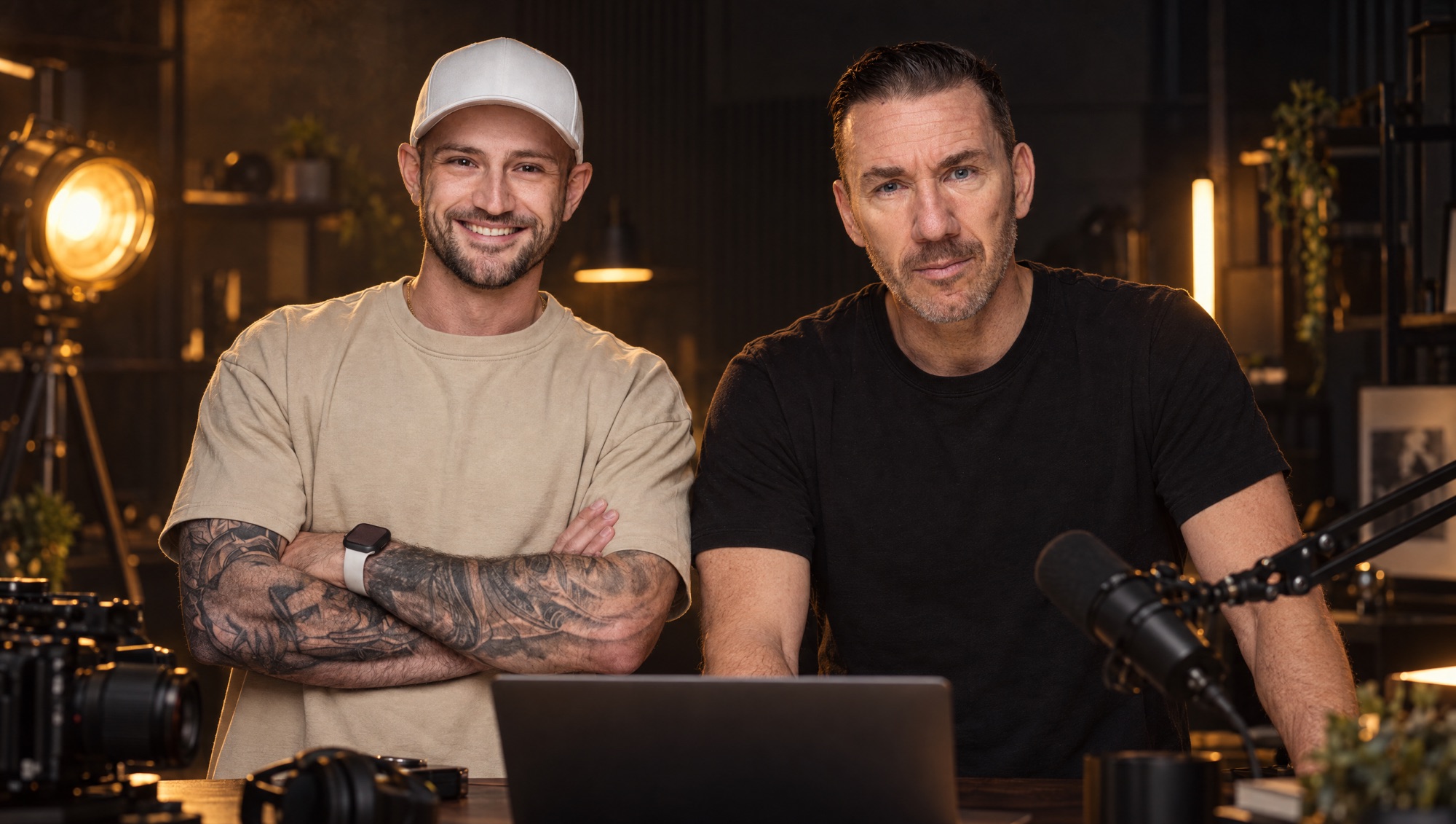Sebastian Bässler und Calvin Hollywood bei der Arbeit an KI-Content
