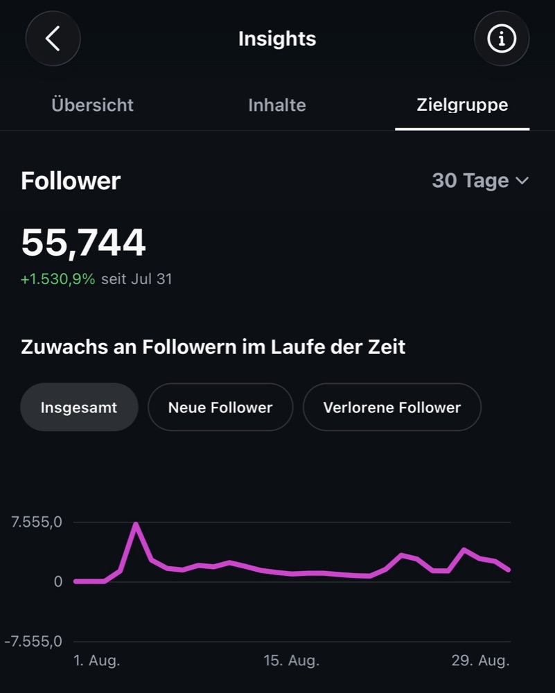 Instagram-Insights mit über 55.000 neuen Followern in 30 Tagen