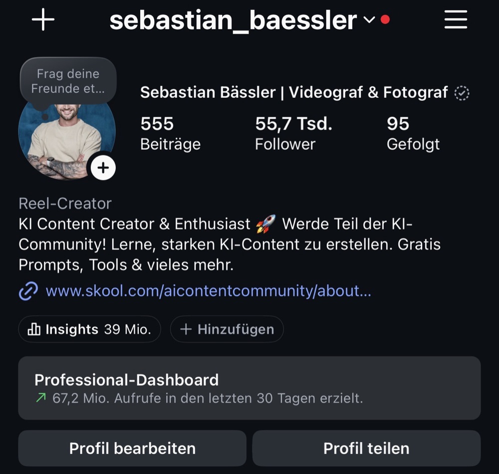 Instagram-Profil mit 67,2 Millionen Aufrufen in 30 Tagen